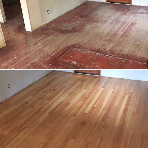 hardwood floor refinishing service before after in Merrick, NY