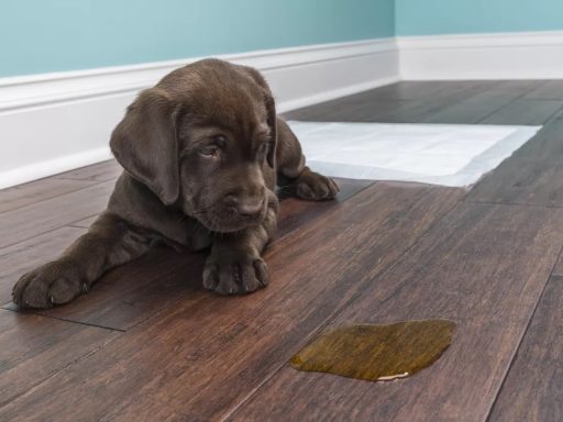 Puppy urine on wood floor showing the kind of pet stain that can damage hardwood