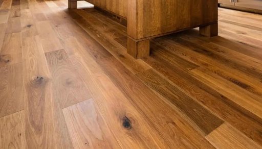 Engineered wood floor after restaining without sanding showing a renewed finish and even color