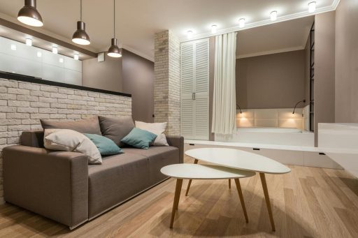 Light hardwood floor in modern living room showing a clean finished surface and a smooth even appearance